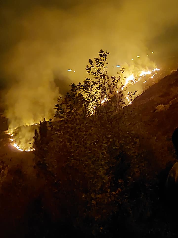 إخماد حريق أعشاب وأشجار يابسة في جبال بلدة زوطر الغربية